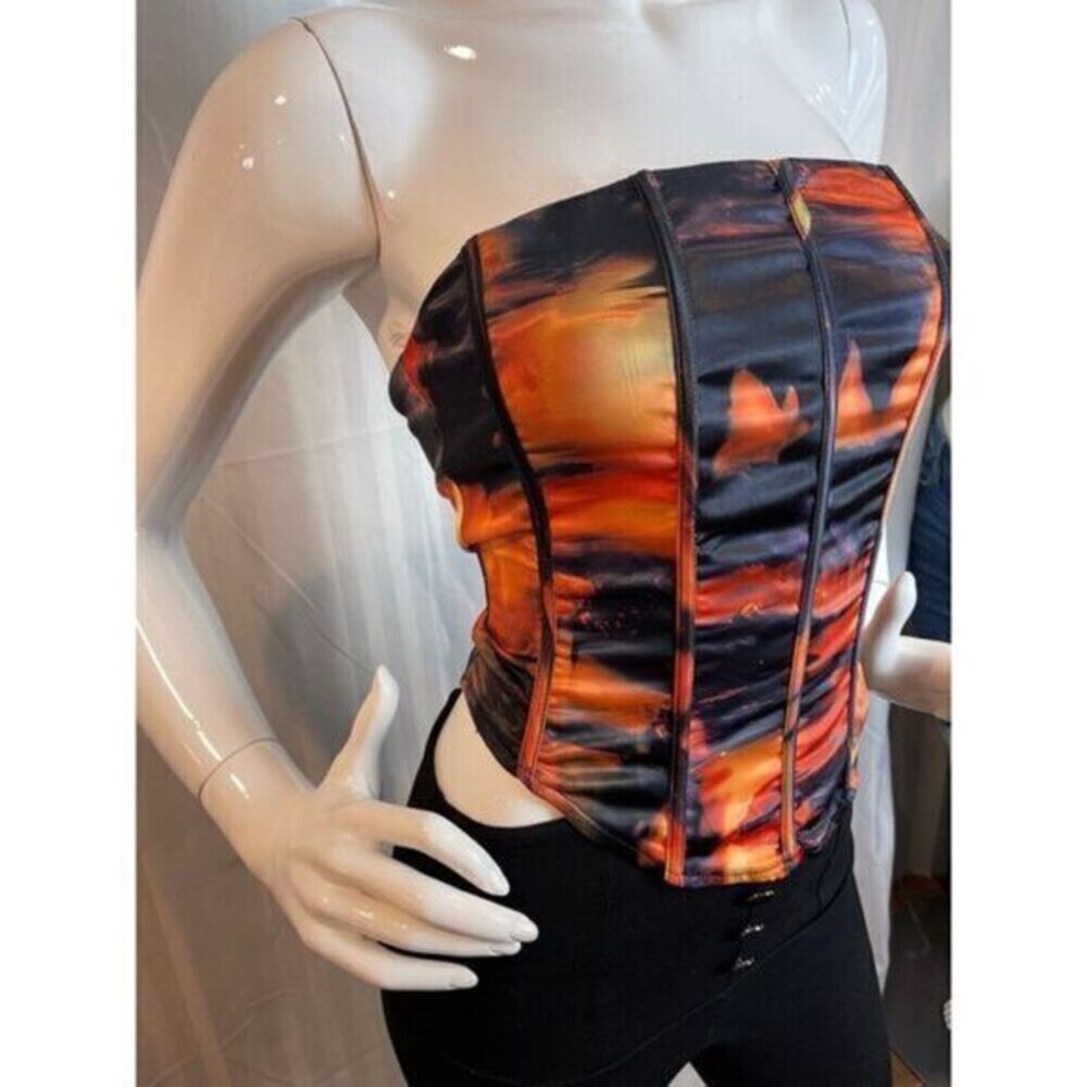 Micas Abstract Fire Flames Lace‎ up Corset Tops Size Small